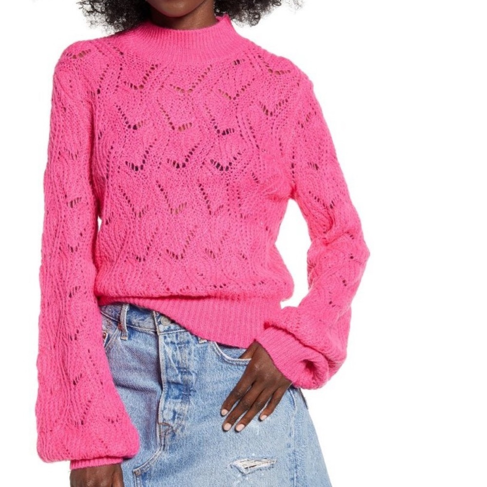 ASTR the Label Hot Pink Pointelle Sweater
